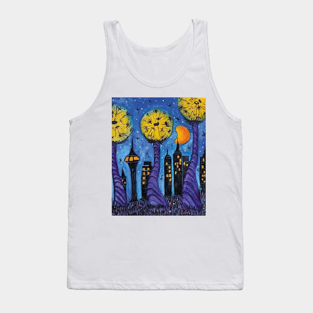 Night city with skyscrapers in the style of a dandelion world Tank Top by DorianFox